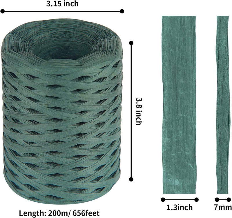 Cuttte Raffia Ribbon for Gift Wrapping - 218 Yards Raffia Yarn for Crocheting, Paper Ribbons for Craft, Packing Paper Twine Yarn 1/4 Inch Width (Dark Green) - Image 2